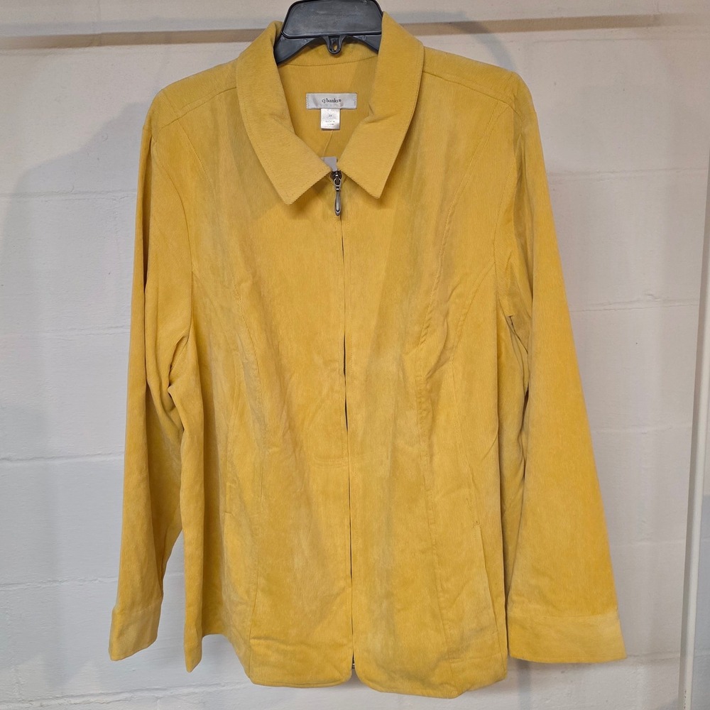 NWT CJ Banks Mustard Yellow Corduroy Zip Up Jacket Womens Plus Size 3X Collared